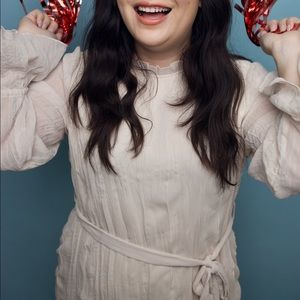 Crinkle cream long sleeve dress